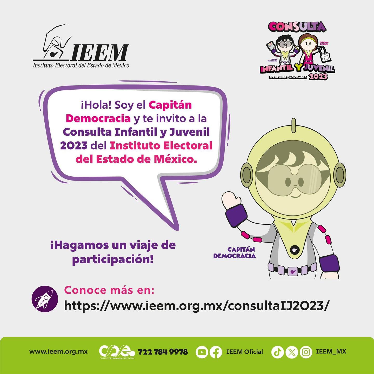Si tienes entre 6 y 17 años de edad 🧒🏽👧🏻, el #IEEM Oficial te invita a participar en la Consulta Infantil y Juvenil 🚀 2023. 🗓 Del 1 de septiembre al 30 de noviembre