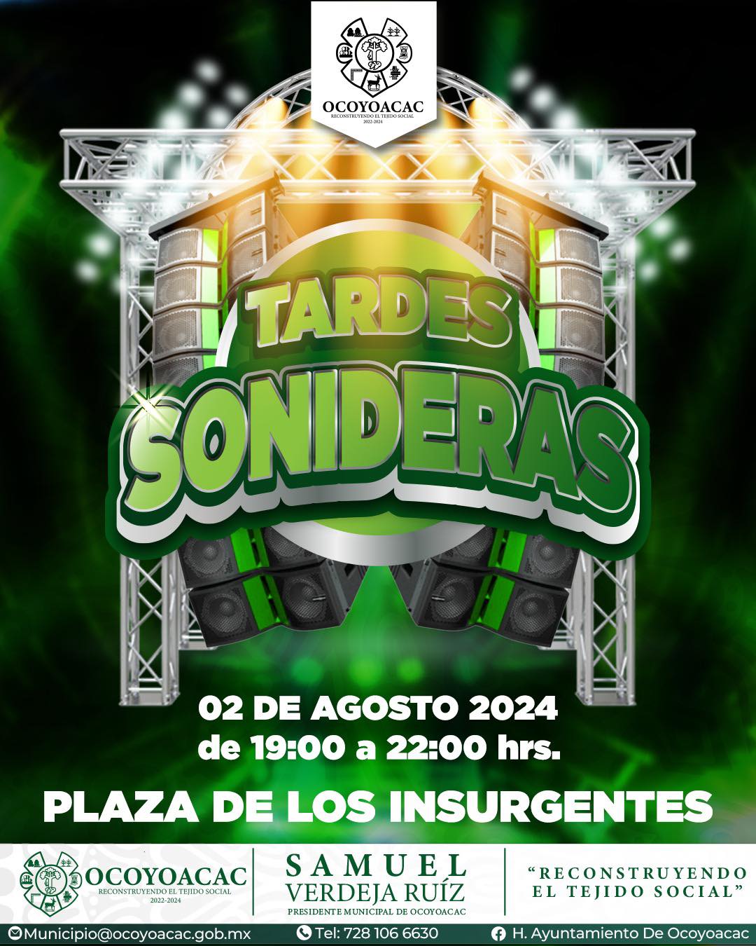 ¡No te pierdas las Tardes Sonideras en Ocoyoacac! Disfruta de un evento gratuito lleno de música, baile y diversión, organizado por la Presidencia Municipal. Ven con tu familia y amigos a vivir una experiencia única y llena de ritmo. ¡Te esperamos!